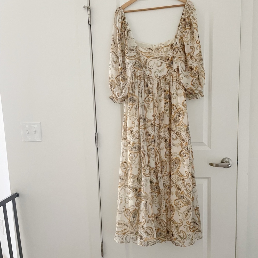 Bittersweet Boutique Stevie Maxi Peasant Paisley Puff Sleeve Dress Mustard - Picture 3 of 9